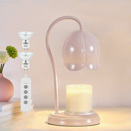NATYSWAN Candle Warmer Lamp with Timer, Dimmable Lamp for Jar Candles, Ideal Gift for House Warming, Elegant Home Decoration, Pink Candle Warming Lamp, 2 Bulbs Included