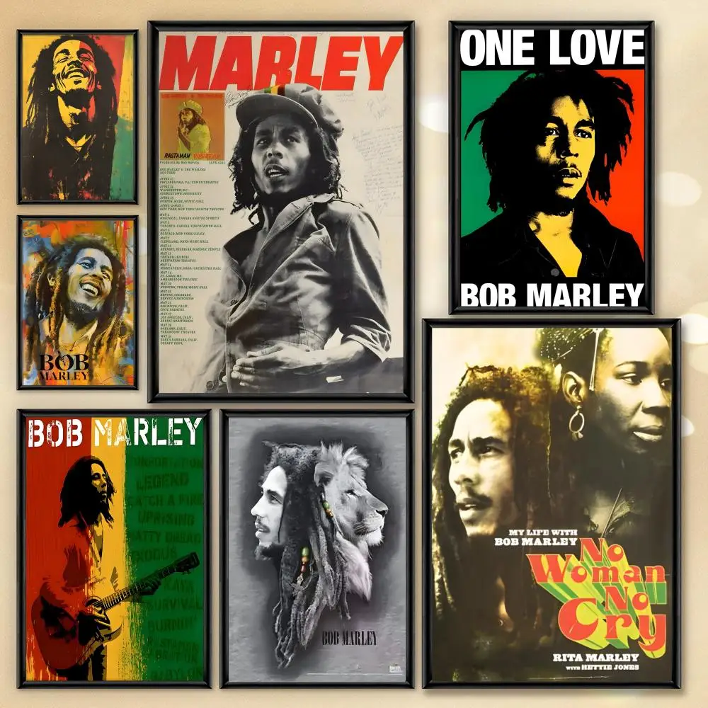 No Woman Cry Legendary Rock Singer Bob Marley Poster HD PVC Waterproof Wall Art - Self Adhesive Reusable For Home Office Bar