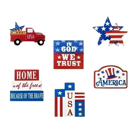 Patriotic American Decorative Magnets Set USA Flag, Truck, Star, In God We Trust, Home of the Free, America Signs