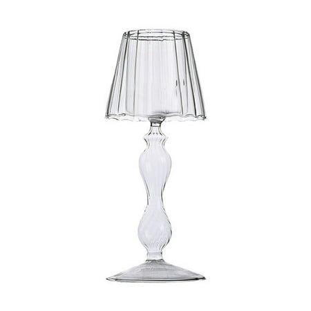 PPLoney Elegant Transparent Glass Desk Lamp Candle Holder - Ideal for Weddings, Christmas, Home Decor, and Formal Events - Clear Glass, 7.9x7.9x18.5cm