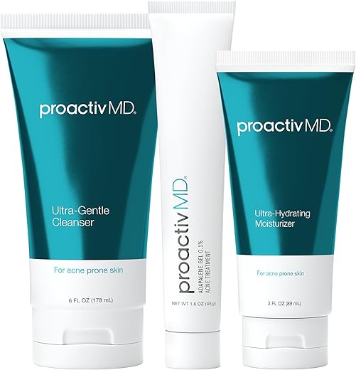 ProactivMD Adapalene Gel Acne Kit - with Adapalene Gel Acne Treatment, Green Tea Face Cleanser, and Moisturizer with Hyaluronic Acid- 90 Day Kit