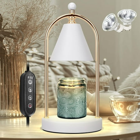 Soilsiu Candle Warmer Lamp with Timer, Electric White Candle Warmer Light for Bedroom, Dimmable Wax Melts Warmer for Candle Jars, Beside Lamp Gifts for Women Home Decor (2 Bulbs Included)