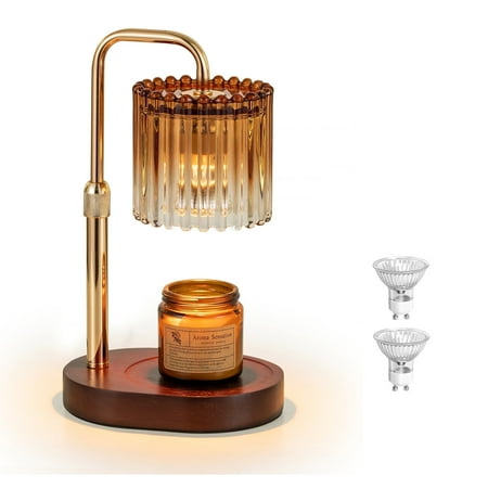 Sziqiqi Amber Candle Warmers with Timer: Height-Adjustable Wax Melting Lamp 4-Level Dimmer & 2 Included Bulbs Flameless Home Decor Gift for Her