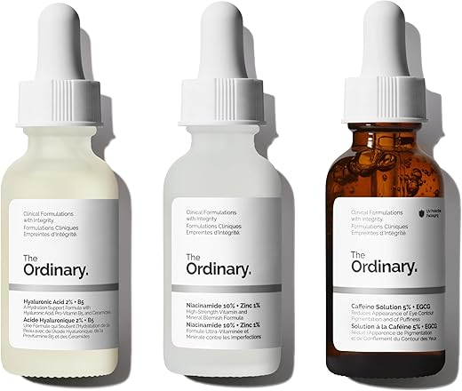 The Ordinary Serum Favorites Set – Hyaluronic Acid 2% + B5, Niacinamide 10% + Zinc 1%, Caffeine Solution 5% – Eye and Face Serums for Hydrating, Brightening & Pore-Minimizing Skin Care