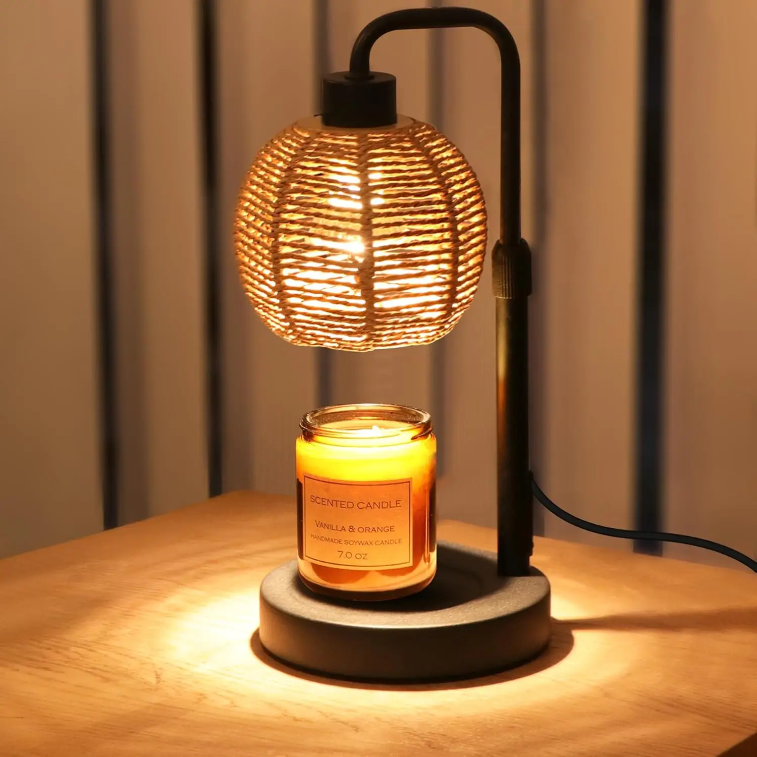 Timer Dimmable Candle Warmer Lamp with Natural Weaving, Boho Electric Wax Warmer for Home Decor and Gifts