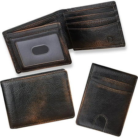 Wallet for Men Slim Rfid Bifold 2 ID Window With Box (black brown)