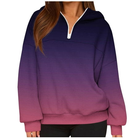 Yghzkop Women's Fashion Half Zip Hoodies Quarter Pullover with Kangaroo Pocket Fleece Lined Long Sleeve Cropped Sweatshirt Casual Streetwear Top for Women