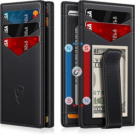 ZLCWallet for Men Slim Leather Wallets for 12-15 Cards, Minimalist Thin RFID Blocking Card Holder with Money Clip & ID Window, Small Bifold Front Pocket Wallet, Gifts for Men