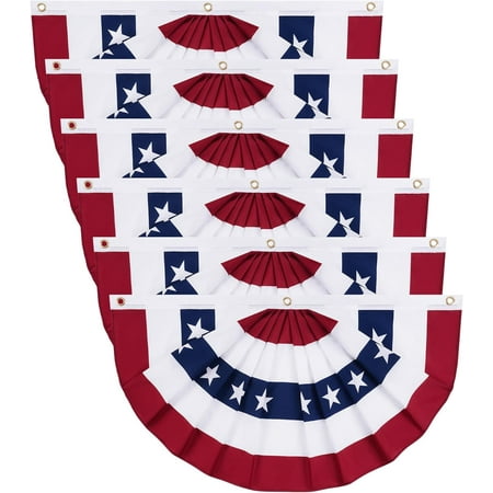 1.5x3 Ft American Flag Bunting Flags Outdoor, 6 Pack Patriotic Bunting Outdoor Red White and Blue Bunting, USA Pleated Fan Flag Half Fan Banner for Outside Home 4th of July Decorations