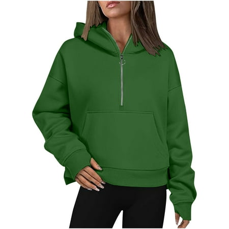 Aofany Sweatshirt for Women Half Zip Cropped Pullover Fleece Hoodies Fall Winter Tops Thumb Hole