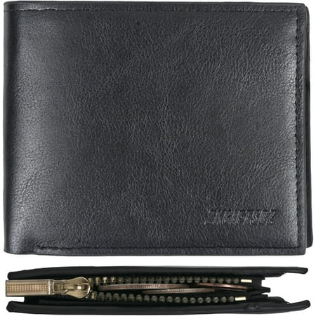 Men's Wallets Slim RFID Blocking Leather Mens Bifold Wallet with ID Window and Gift Box (Black)