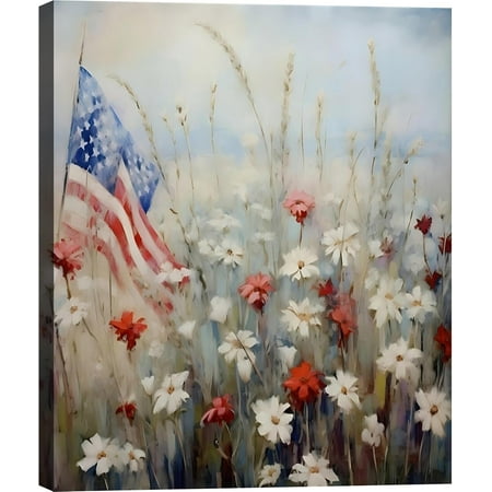 Modern American Flag Framed Canvas Wall Art for Living Room, 4th of July Large Patriotic Floral Poster for Bedroom, Wrapped Canvas Prints Artwork Americana Pictures Wall Decor P1