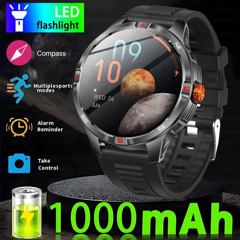 NEW Military Outdoor Smart Watch Men 1000mAh Ultra-Long Battery Life Fitness Tracker Compass IP68 Waterproof Sports Smartwatch