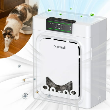 Oneisall PP02 Pet Air Purifiers for Home Up to 2200Ft², Air Purifier for Pets with Double-Sided Inlet & Washable Filters, CADR 320m³/h, 25dB, PM2.5 Display, Air Cleaner for Pet Hair, Dust - White