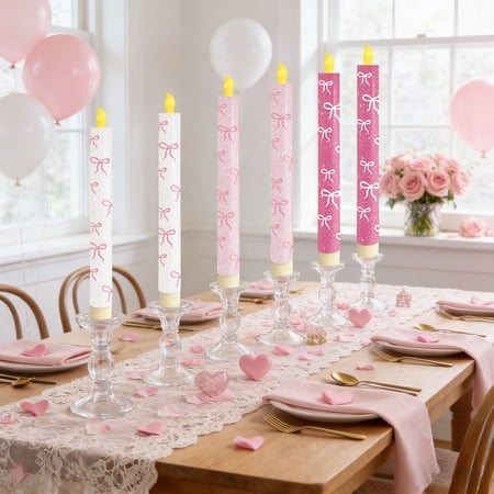 Rirozkan Easter Decorations, Remote Control Candle Lamp with Timer, 6-Pack Simulated Wax LED Flameless Candles, Taper Candle Lights for Party Atmosphere, Home and Holiday Decor