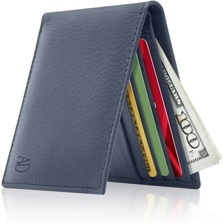 Slim Leather Bifold Wallets For Men - Minimalist Small Thin Mens Wallet RFID Blocking Card Holder ID Window Gifts For Men