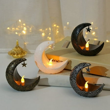 Starry Moon Candlestick Ramadan Festival Home Decoration Wind Lantern Candle Electronic Desktop Lamp Fashion D