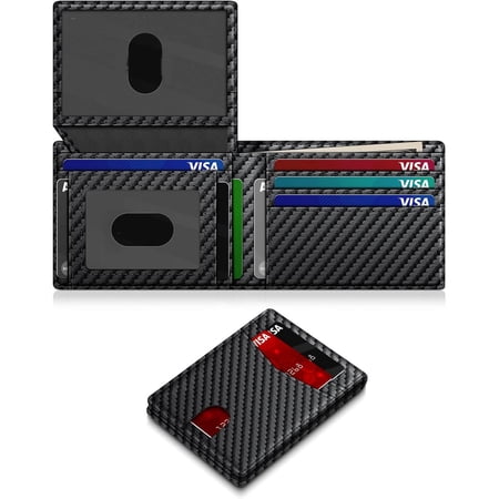 Wallet for Men Slim RFID Blocking Leather Credit Card Holder, Bifold Minimalist Thin with 2 ID Windows & Cash Slot, Front Pocket
