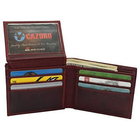 Wallets for Men Genuine Cowhide Leather RFID Blocking Bifold Wallet With 2 ID Windows