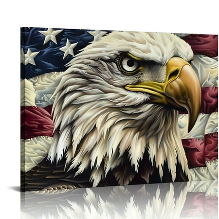 YILUYINQING Bald Eagle American Flag Americo Makk Canvas Wall Art Decor Ready To Hang - Home Living Room Bedroom Office Hotel Decorations 16x12in