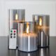 Eywamage Grey Glass Flameless Candles with Remote Battery Operated Flickering LED Pillar Candles Real Wax Wick Φ 3″ H 4″ 5″ 6″