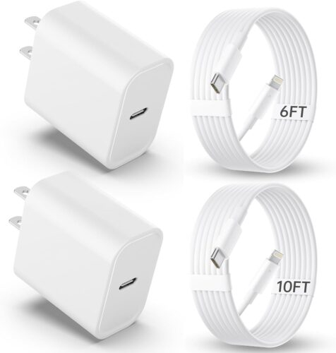 iPhone Charger Fast Charging【MFi Certified】 2Pack 20W PD USB C Wall Charger 6&10FT Cable Fasting Charging Adapter Compatible with iPhone 14Pro/13 Pro/12/12 Pro Max/11 Pro Max/XS Max/XS/XR/X/8