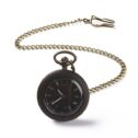 PandaHall Ebony Wood Pocket Watch with Brass Curb Chain and Clips, Flat Round with Tartan Pattern Electronic Watch for Men,...